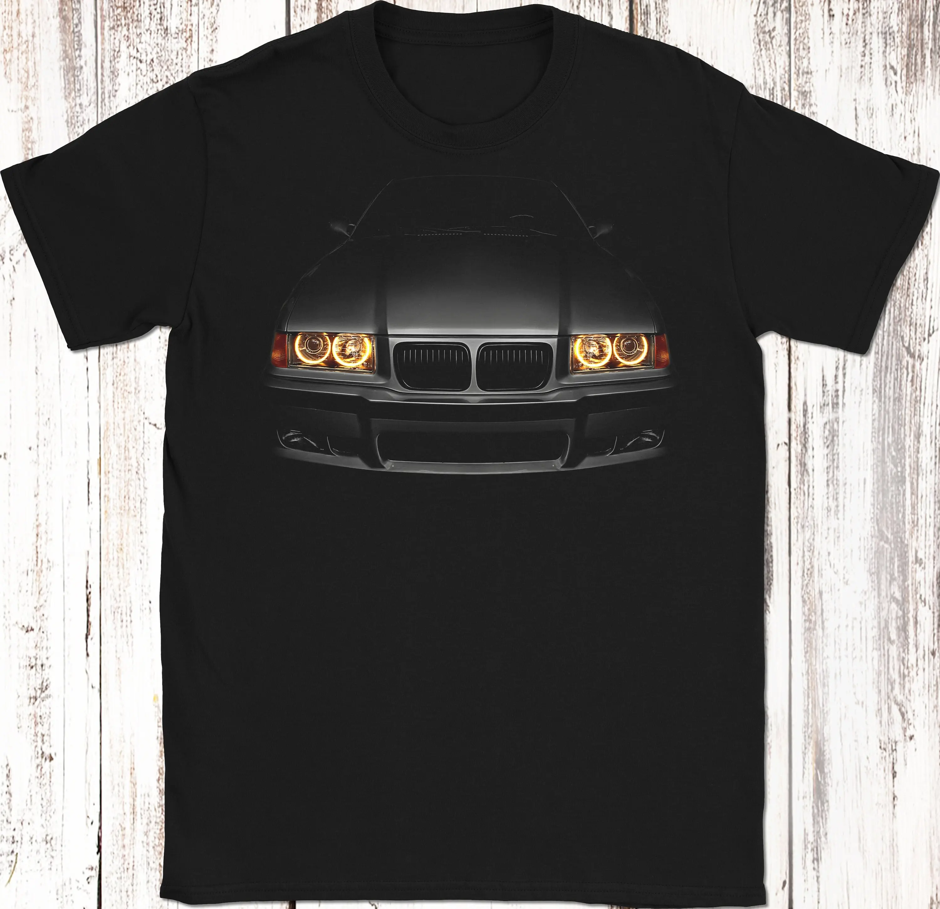 Beemer E36 320 T Shirt Headlights Glow Black Bimmer Angel Eyes Holiday Christmas Birthday