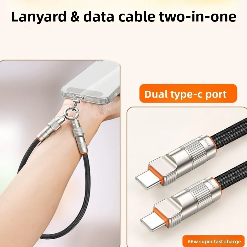 

Type C Data Cable Mobile Phone Lanyard 2 in 1 Anti-lost Fast Charging Phone Strap Detachable PD66W Phone Hanging Rope