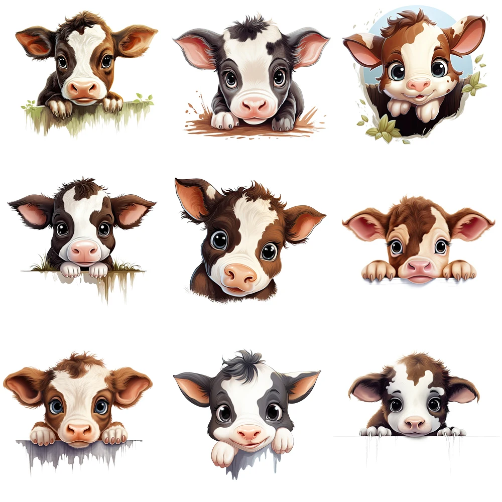 15cm Kid Hide-and-seek Cow Iron On Patches For Clothes Transfer DTF Transfers Ready To Press Patch Shirts Heat Transfer Stickers