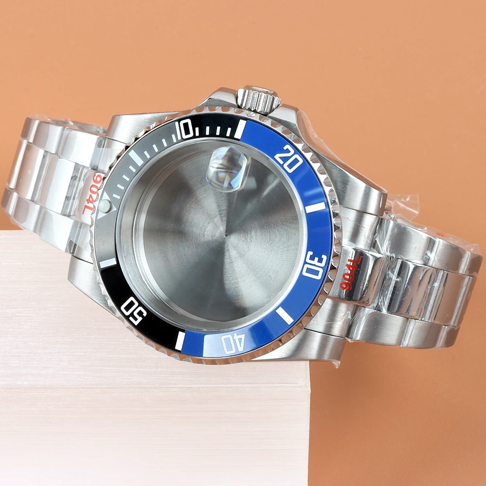 

40mm Watch Case Stainless Steel Polish Oyster Bracelet Fit Submariner Seiko NH34 NH35 NH36 NH38 Movement 28.5mm Dial Waterproof