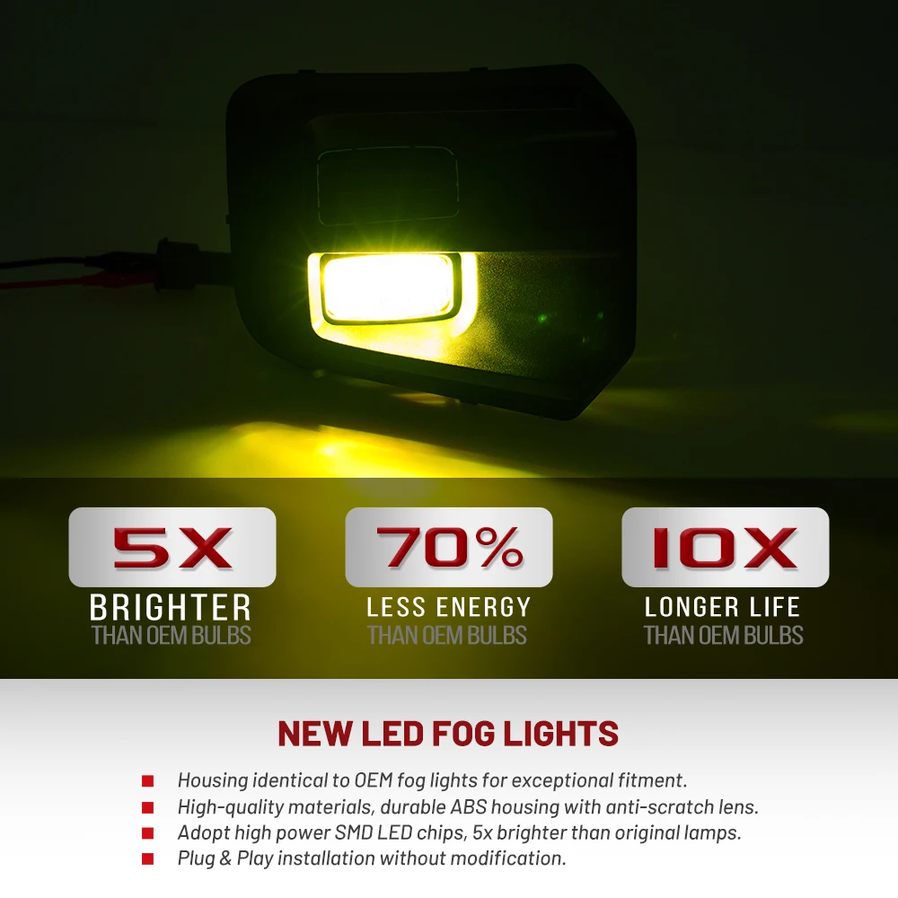 LED Amber Fog Light Assembly for 2016-2023 Toyota Tacoma TRD PRO Off-Road Sport Single Beam Replacement Upgrade Assembly Kit