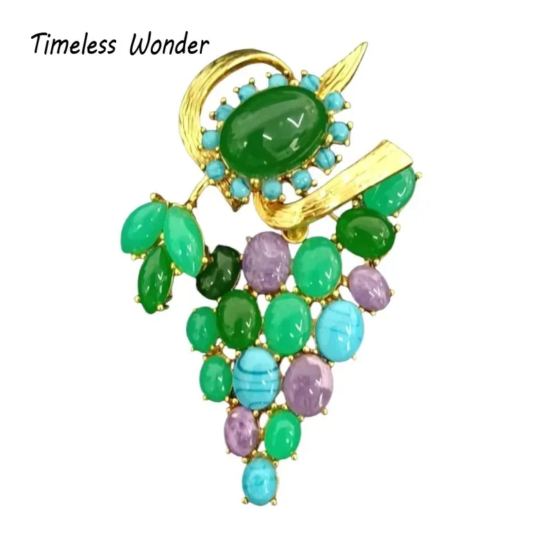 

Timeless Wonder Fancy Glass Geo Grape Brooch Pins for Women Designer Jewelry Runway Top Luxury Cute Rare Sweet Mix 7523