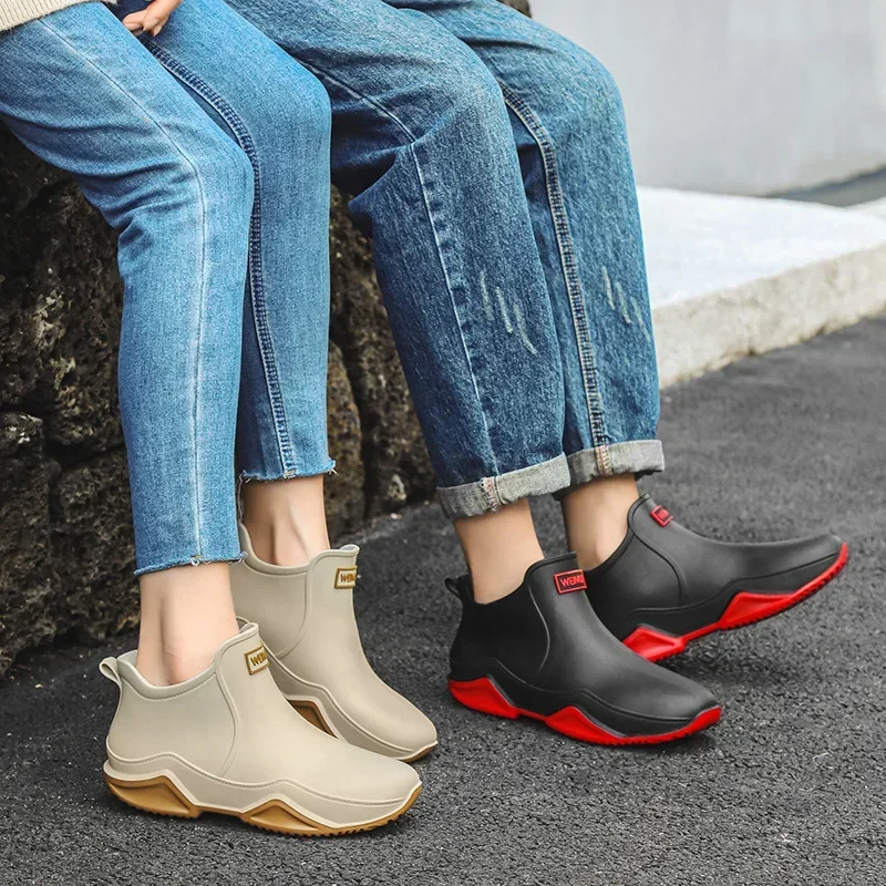 DurableCouple Low-cut Rain Boots Men's Waterproof Shoes Outdoor Rain Boots Fishing Anti-slip Rubber Shoes Thick-soled Water Shoe