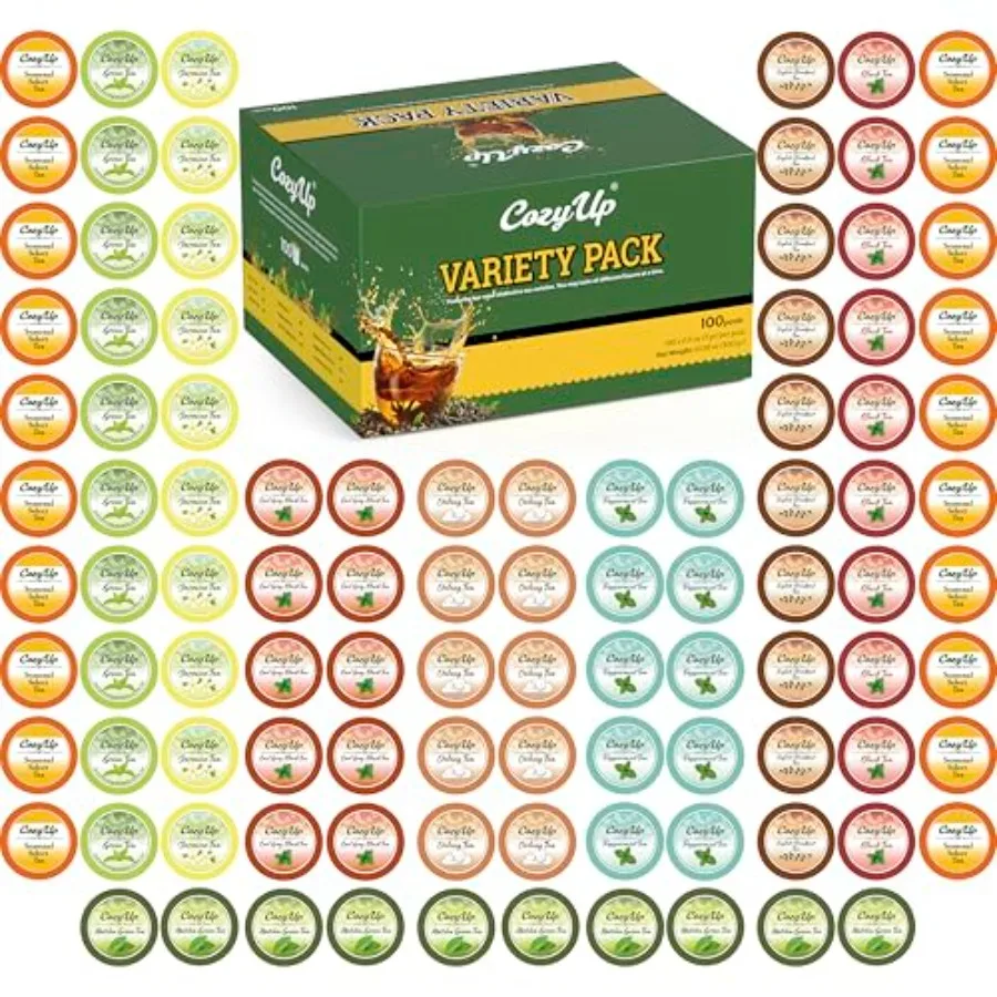 Paquete Variado de 100 Téis Compatibles con Cafeteras Keurig, Incluye Té Verde, Negro, Jazmín, Earl Grey, English Breakfast, Oolong y Pimienta