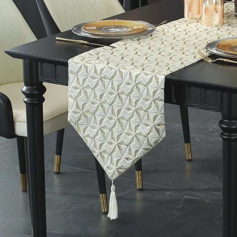 Jacquard Tassel Table Runner  Long Dining Cover Decor Coffee Flag Fabric Ornament for Household Dining Room Home Furnish Decors