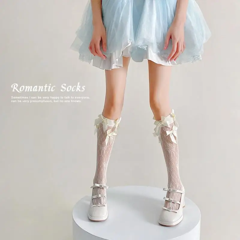 5pair High Quality White Lace Stockings Women Spring And Summer Thin Hollow Jacquard Lolita Ballet Style Student Princess Girl