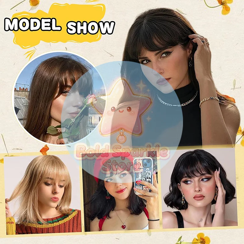 Synthetic Fake Air Bangs Natural Hair Extension Front Fringes Hairpiece Black Brown Clip In Bangs Double Sideburns Hair Styling"