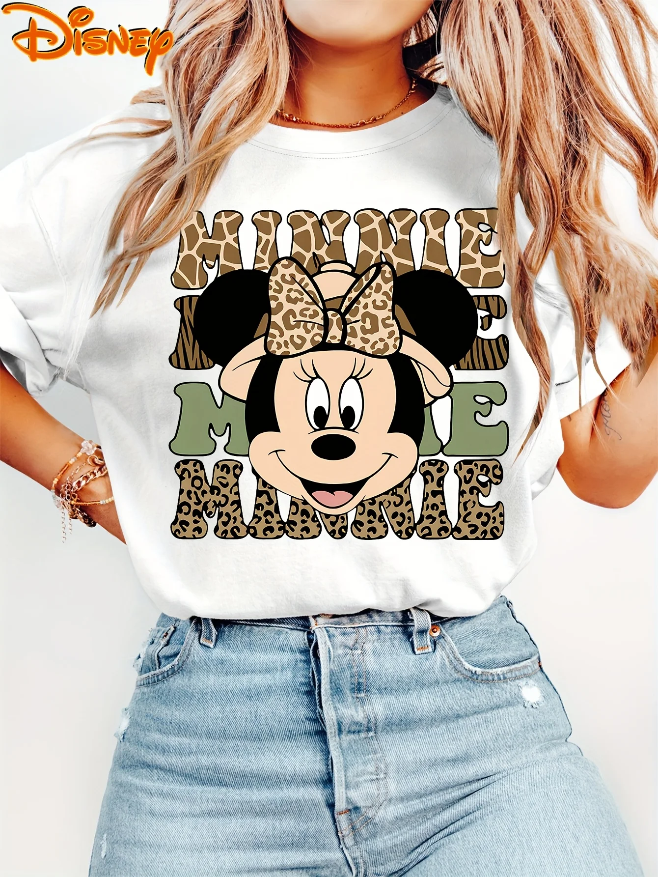 ديزني ميني ماوس ليوبارد القوس المرأة الرجال القطن تي شيرت المحملة للجنسين قصيرة الأكمام المعتاد زوجين عادية الشارع الشهير قمة الموضة