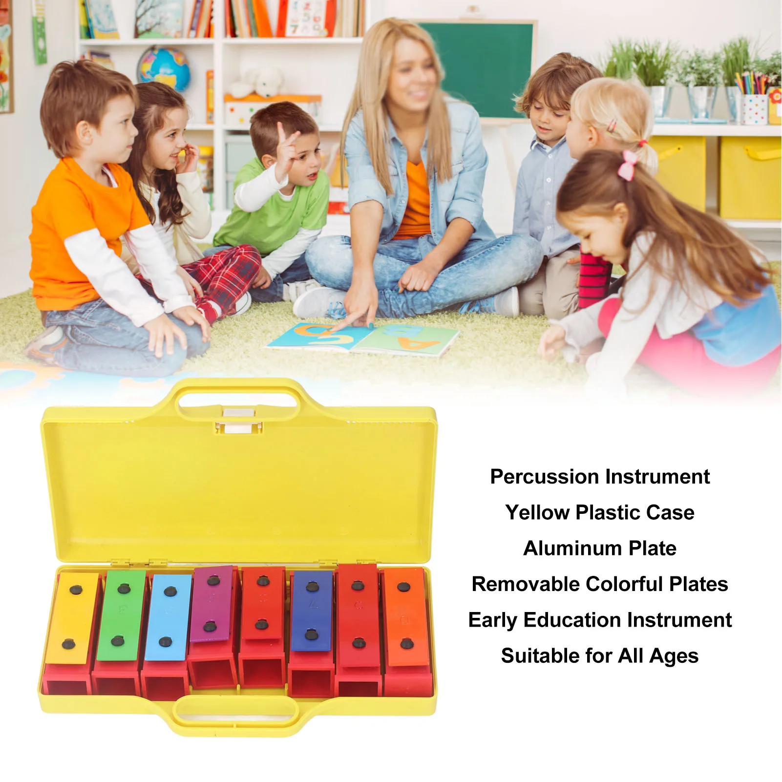 ZK30 8 Note Colorful Resonator Bells with Case Removable Plates Plastic Case Percussion Mallet Instrument Musical Toy for Kid