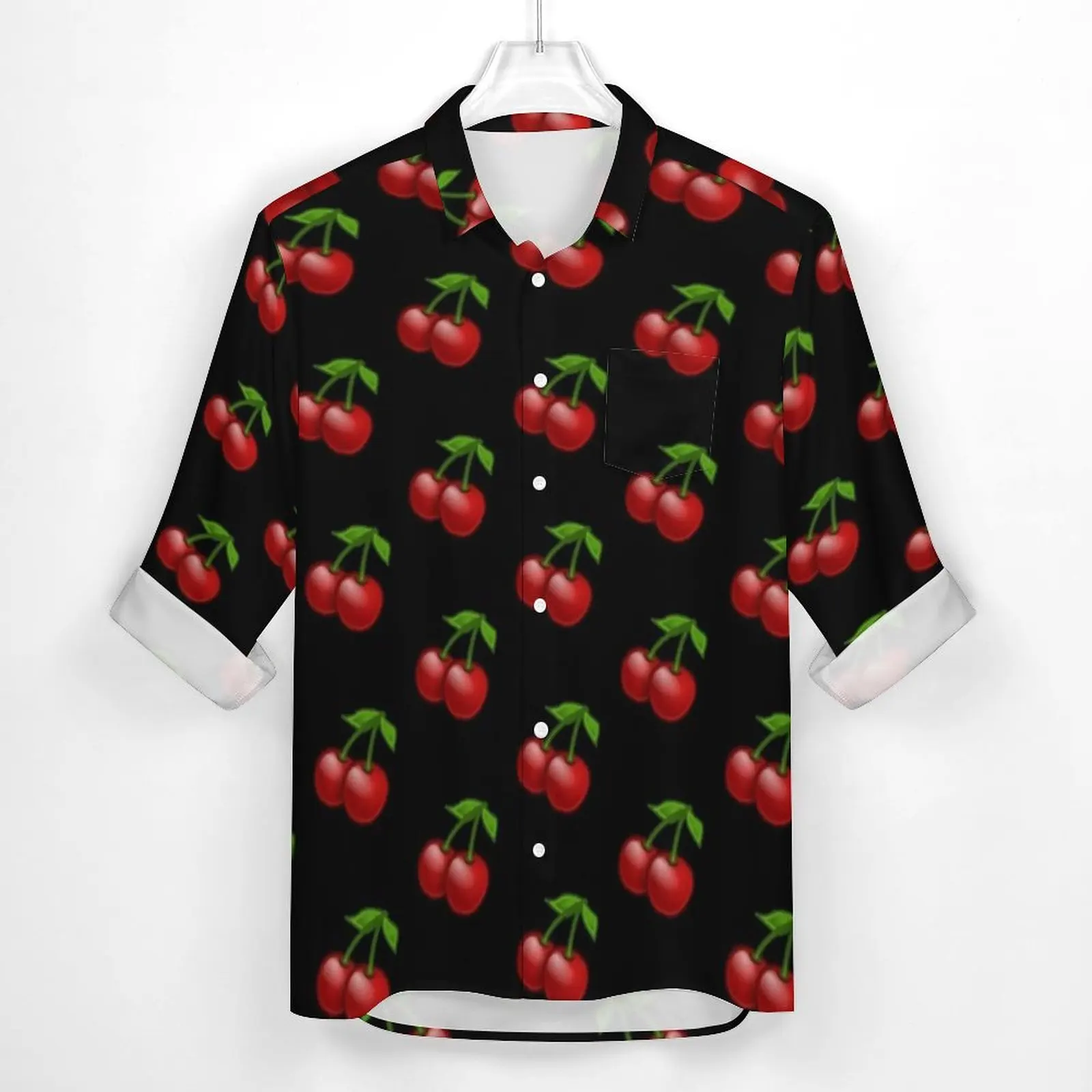 Vintage Cherry Print Casual Shirts Men Fruit Lover Shirt Long Sleeve Fashion Street Style Blouses Autumn Design Clothes Big Size