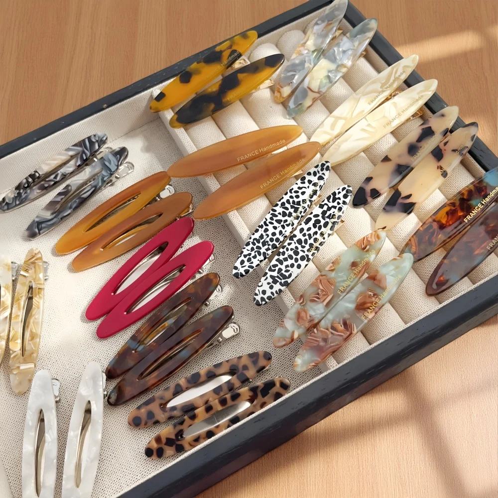 2pcs/Set Elegant Acetate Oval Hairpins Barrettes Korean Style Side Bobby Pins Bangs Hair Clip Accessories for Women And Girls