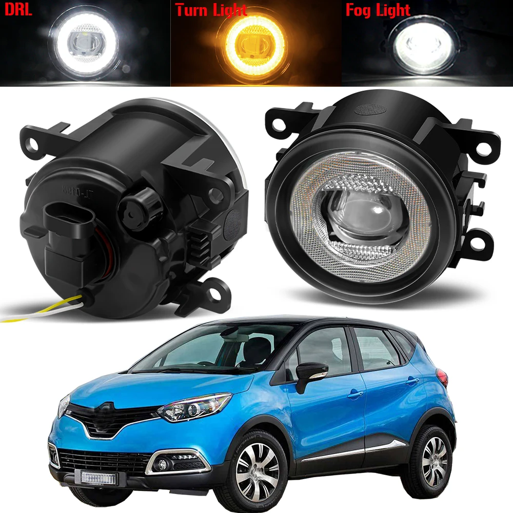 3in1 Function 30W Car LED Fog Light Assembly Angel Eye DRL Fog Turn Signal Daytime Running Lamp 12V For Renault Captur 2013-2017