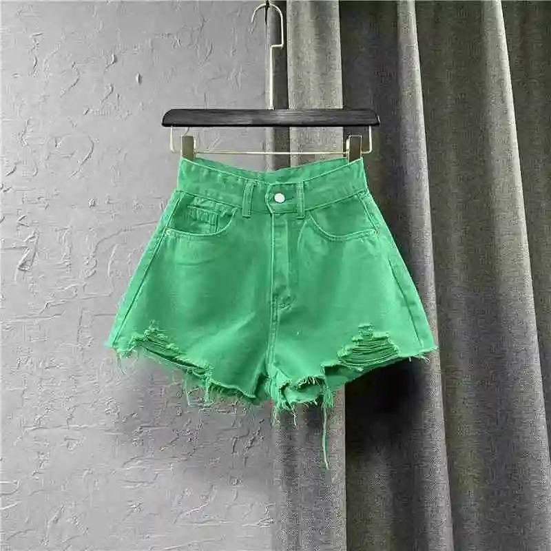 Fashion Multicolour Denim Shorts Women Summer New High Waist Slim A-line Loose Hole Short Jeans Popular Versatile Hot Shorts
