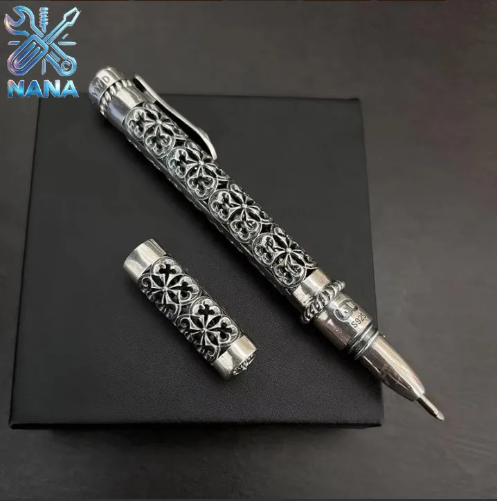 925 silver Ballpoint Pen Vintage and Elegant 925 Silver Hollow Carved, Business Signature Pen High Quality