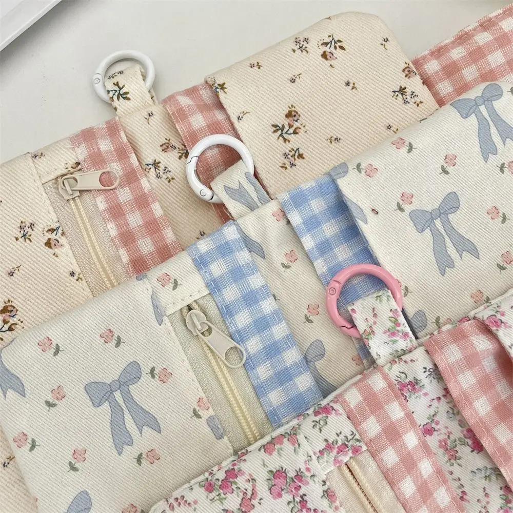 With Key Ring Fabric Floral Card Bag Portable Multiple Card Bow Card Holder Korean Style Fashion Small Storage Bag Outdoor