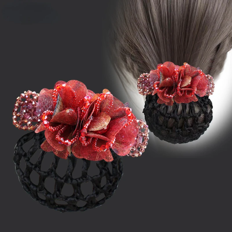 Fashion Elegant Flower Hairpin Hair Accessories for Women Retro Luxury Detachable Hair Net Spring Clip Work Headwear Tiaras