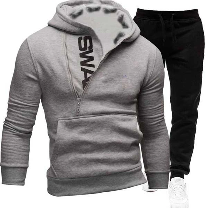 Conjunto de Jogging para hombre, Sudadera con capucha y letras oblicuas con cremallera, Jersey deportivo, chaqueta deportiva, conjunto de moda, nuevo