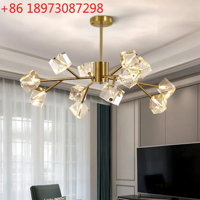 

Постмодернистская полностью медная светлая роскошная люстра, гостиная, простое хрустальное освещение, атмосферная столовая, спальня