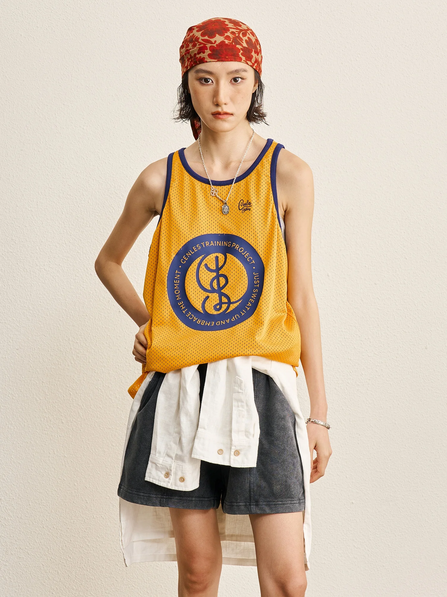 CENLES SS26 Unisex Training Sports Vest Breathable Moisture Wicking Retro Color Block Print Double Sided Wear Sleeveless Tank...