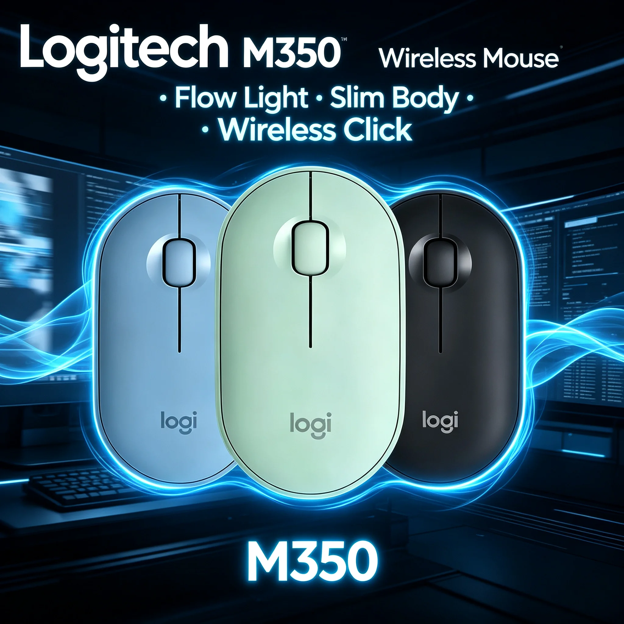 Logitech M350 Pebble Silent Wireless Mouse Long Lasting Battery Slim Mice Office Accessory