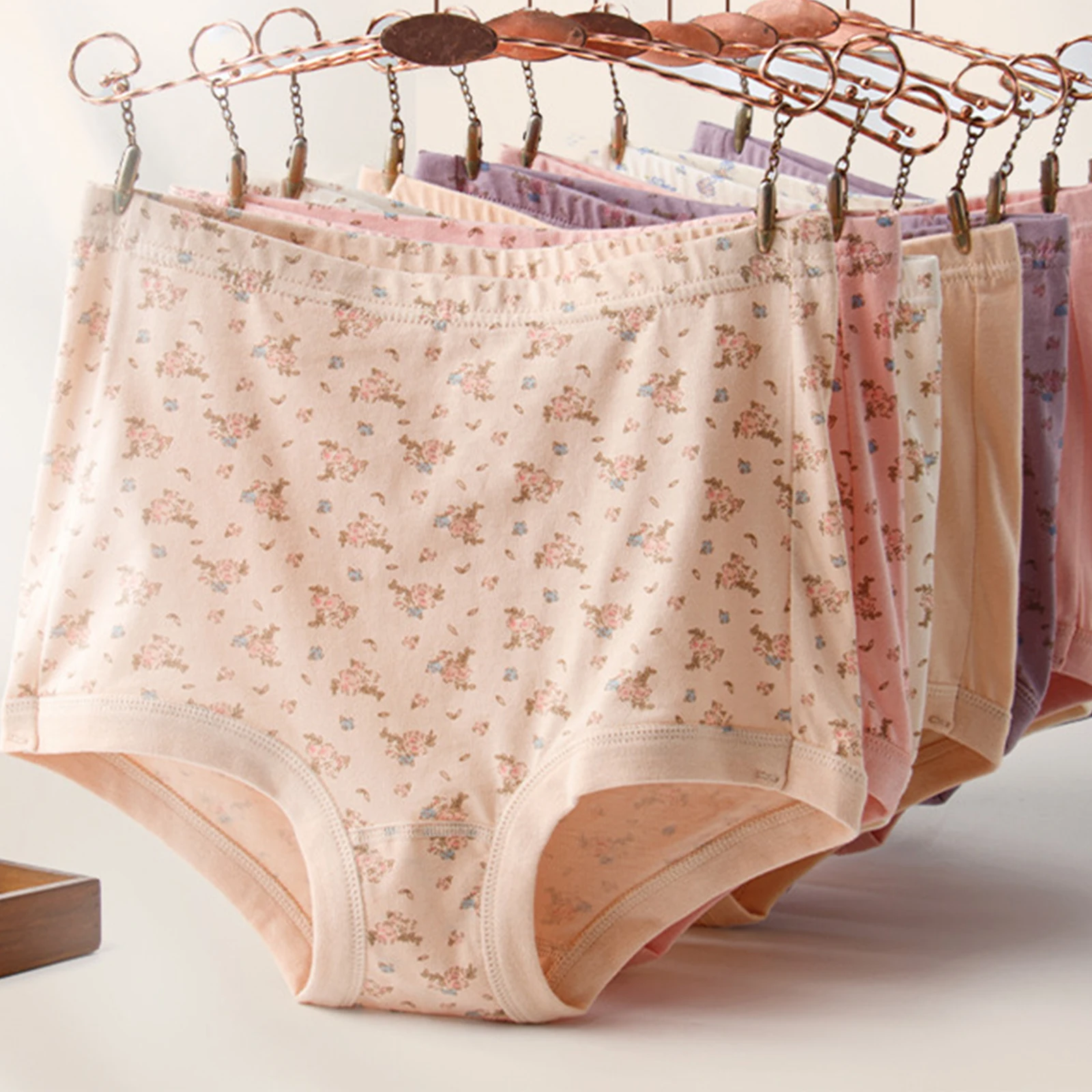 Floral Printed Women's Underwear High Waist Plus Size Ladies Briefs Breathable Thin Soft Daily Wear Comfortable Female Panties