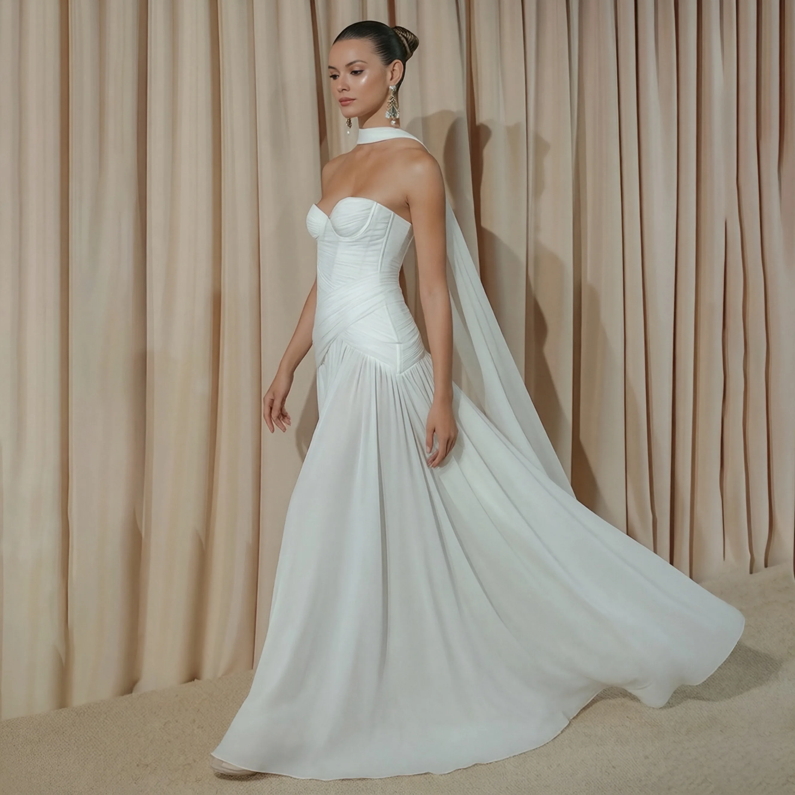 

Pleated Sleeveless Wedding Dress 2026 Chiffon Sweetheart Floor Length Bridal Dresses With Ribbon Custom Made Vestido Longo
