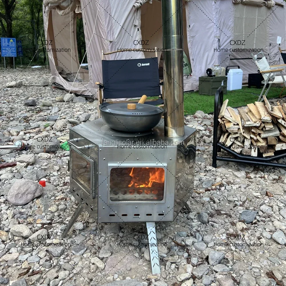 XXComfortable Stainless Steel Outdoor Camping Stove With Wood & Charcoal Burning For Tent Heating & Cooking BBQ Burner