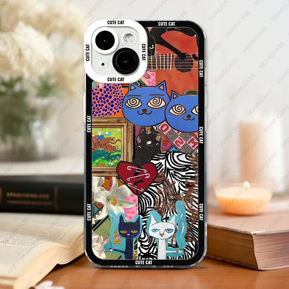 Cute and funny cat collage Phone Case For iPhone 16 15 14 13 Pro Max 12 Mini 11 XS X XR SE 7 8 Plus Soft Cover