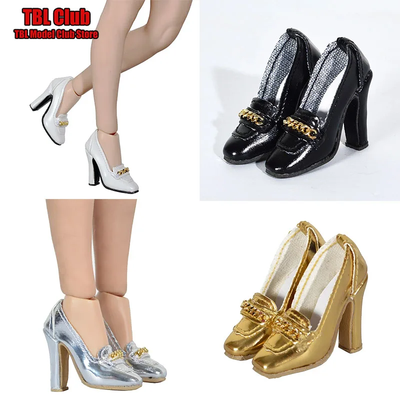 1/6 Female Soldier Square Chunky High Heels Metal Decoration Patent Leather High Heels Fit 12inch S28 29 Action Figure Body Doll