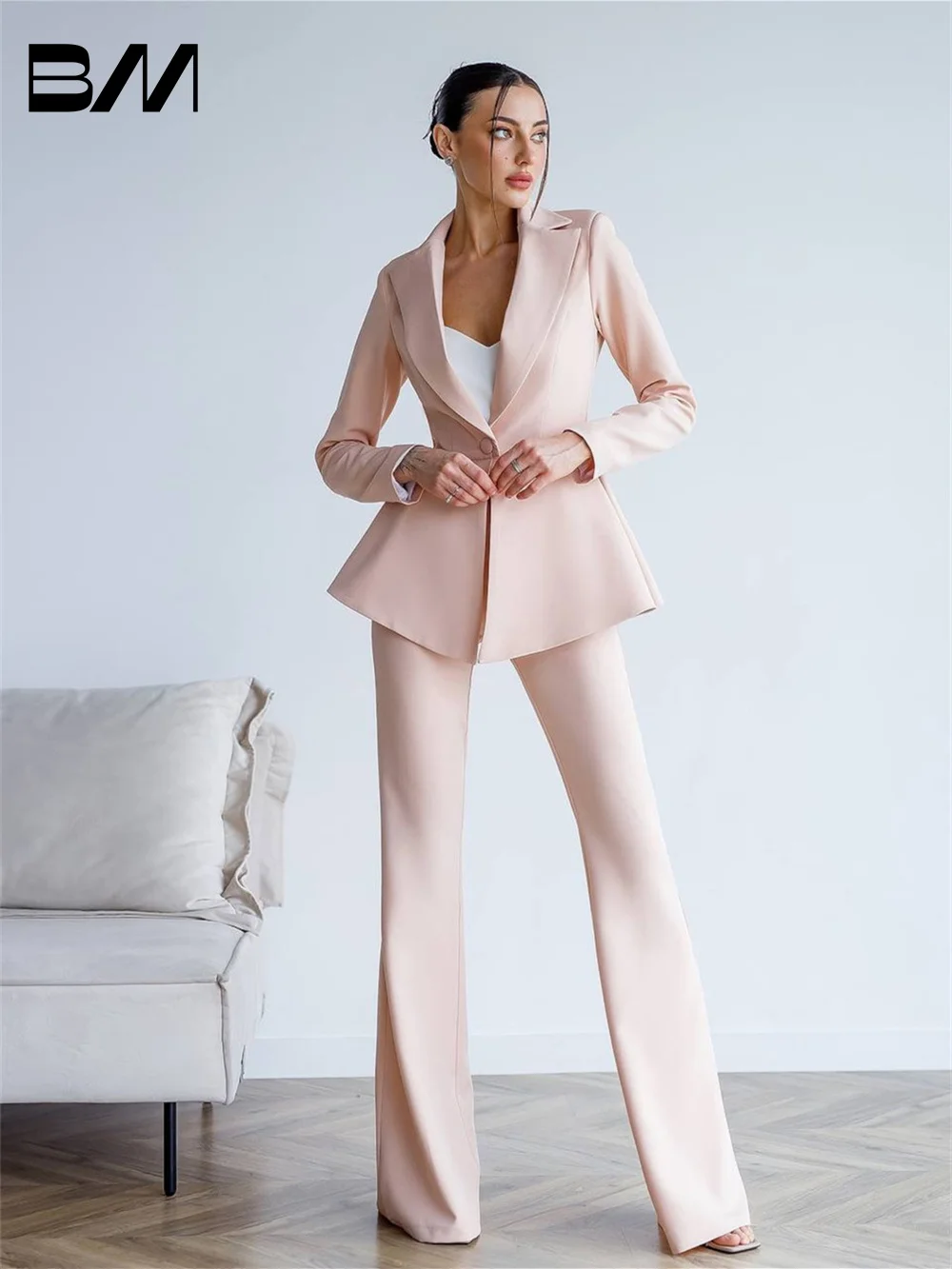 Costume Élégant avec Col en V et Pantalon pour Femme, Couleur Unie Trempée, Bouton Unique, Business, Mariage, Smoking, Blazer Personnalisé,