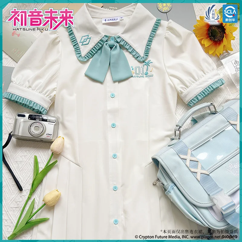 Official Vocaloid Miku Short Dress Women\'s Dresses Summer Skirt White Skirts Female Hatsune Cosplay Beach Party Dress Costume