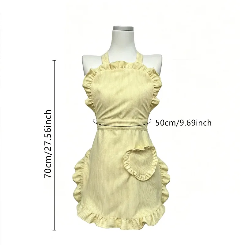 New Heart Print Corduroy Apron Stain Resistant Ruffle Frill Maid Princess Style Kitchen Home Apron