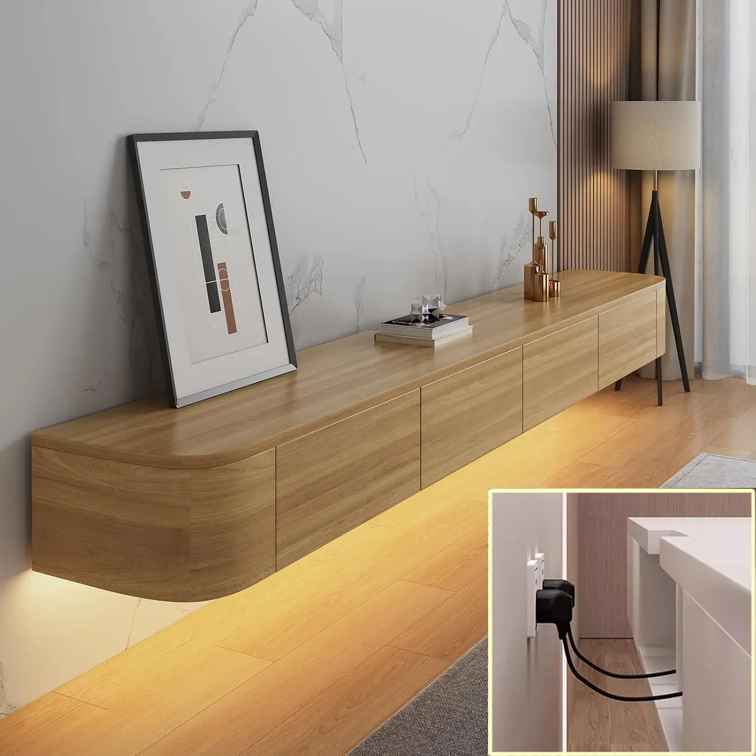 Wall Mounted Floating TV Stand Multi Storage Compartment Media Console Under TV Shelf, 47.2x7.9x9.4 in, Customized