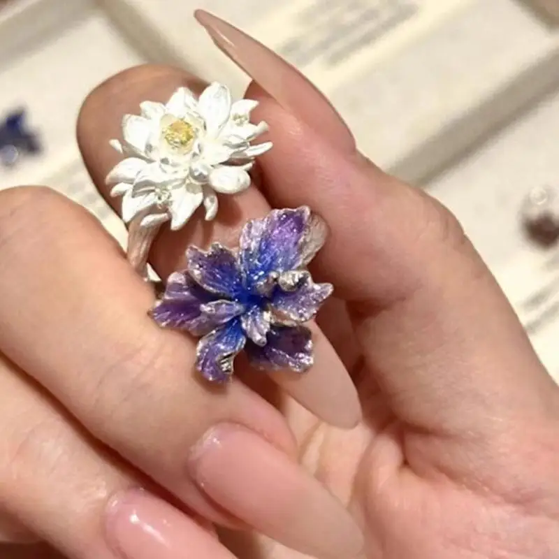 حلقات مجوهرات زهرة زرقاء أنيقة مع مواد سبيكة الفرقة القابلة للتعديل Y08E