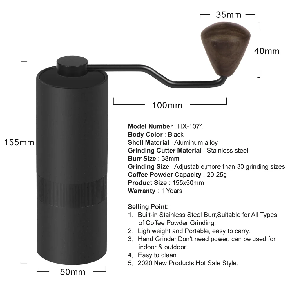 Portable Outdoor Mini Hand Manual Coffee Grinder Premium Black 38mm Conical Burr Coffee Bean Grinder Coffee Mill