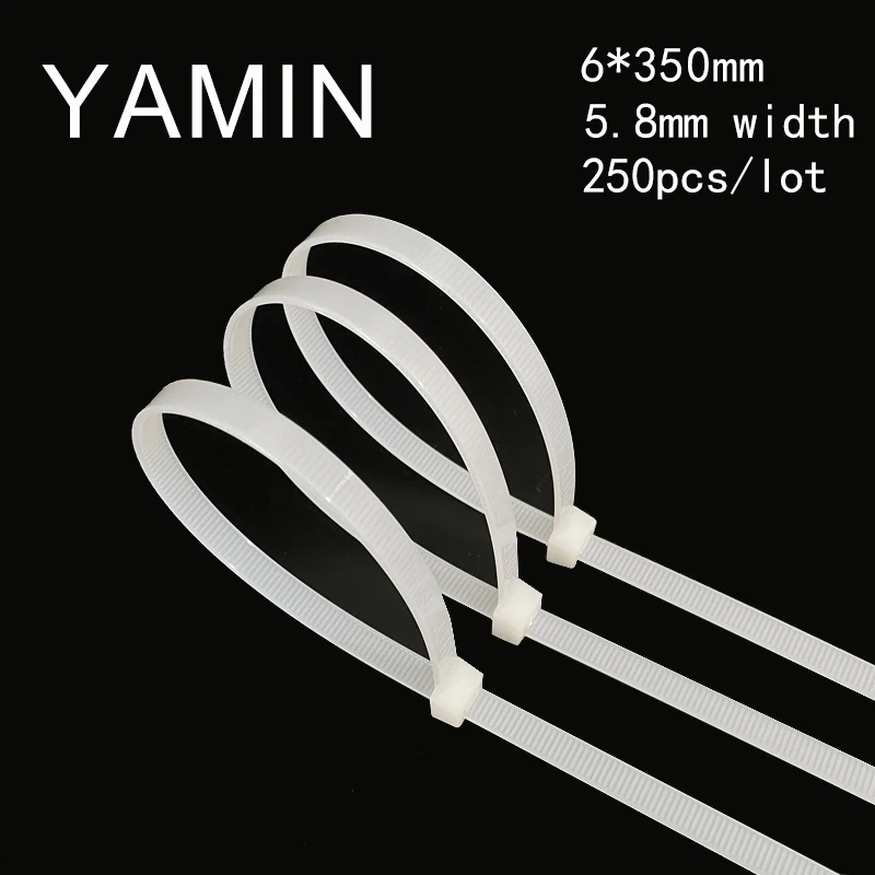 250pcs/lot 6*350mm White Black Cable Wire Zip Ties Self Locking Nylon Cargo Buckle Straps National Standard