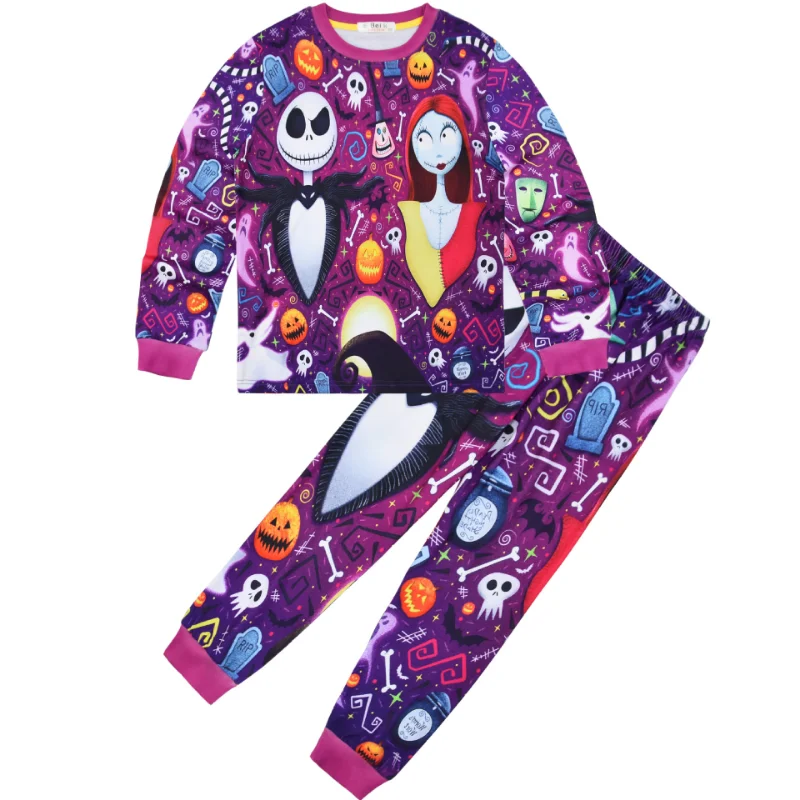 The Nightmare Before Christmas Kids Pajamas Sets Cartoon Round Neck Long Sleeve Pants Sleepwear Boys Girls Casual Home Clothes