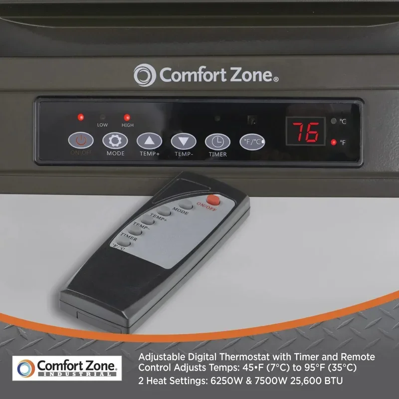 QWComfort Zone 7,500-Watt، سخان تثبيت على السقف بمروحة رقمية سلكية صلبة 240 فولت مع جهاز تحكم عن بعد كامل الوظائف، حماية من الحرارة الزائدة،