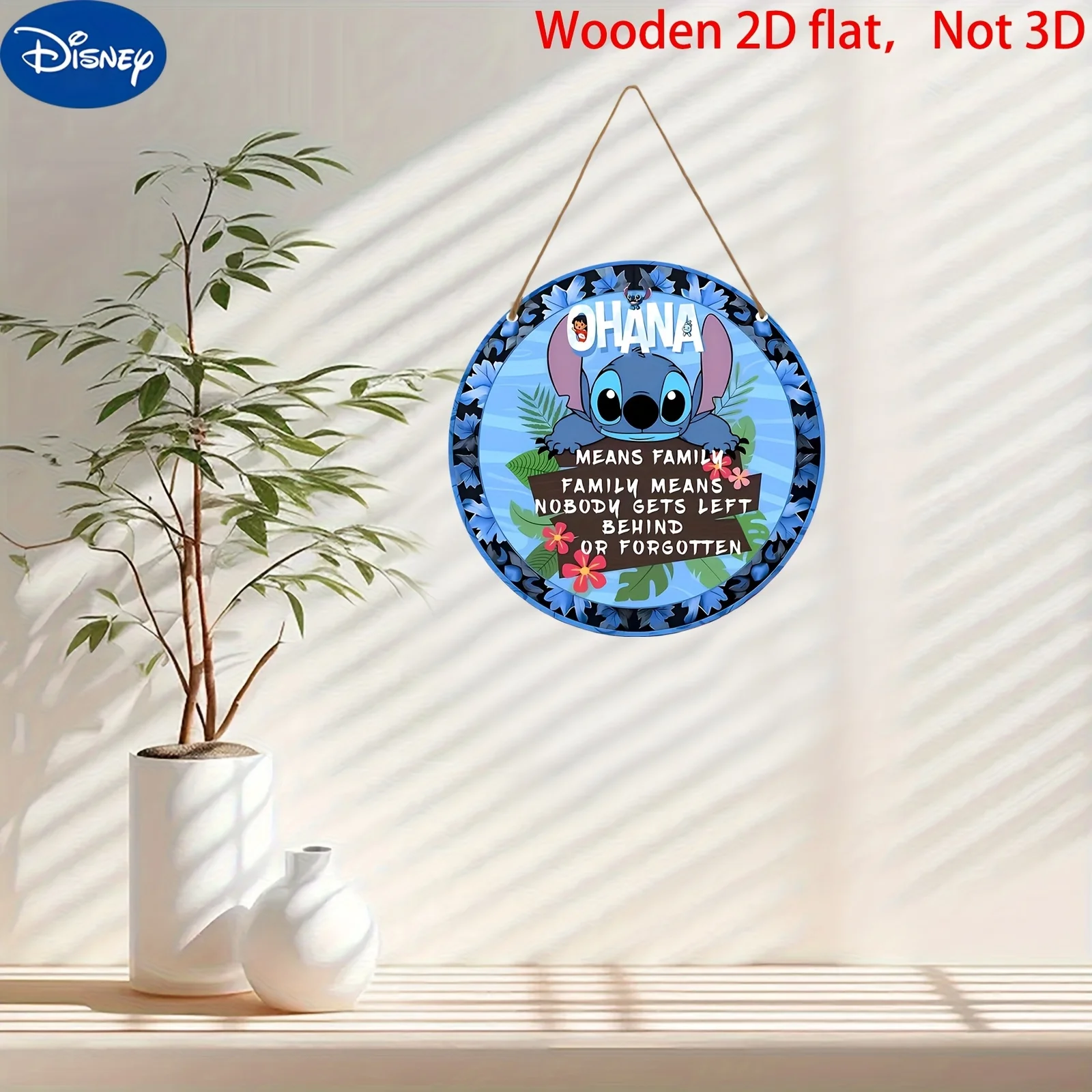 مسطح ثنائي الأبعاد، قطعة واحدة من لافتة تعليق خشبية مستديرة، 20.32 × 20.32 سم، خشب معاد تدويره، موضوع الرسوم المتحركة، توجيه عرضي، بدون كهرباء