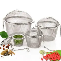 Stainless Steel Cooking Spices Infuser Fine Mesh Loose Tea Herbal Strainer Filter with Extended Chain Kitchen Seasoning Balls
