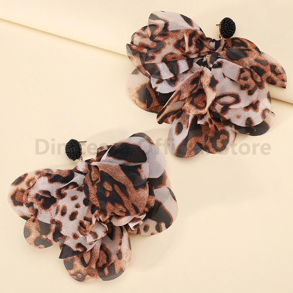 Leopard Print Flower Decor Female Romantic Elegant Charm Wedding Party Jewelry Luxury Holiday Unusual Dangle Earrings For Women