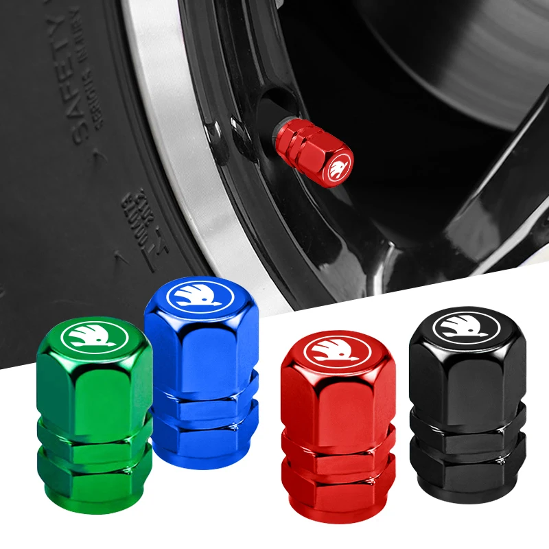 4Pcs Styling Wheel Tire Valve Air Stem Cap Duust Covers For Skoda Fabia Yeti Octavia Enyaq Rapid Kodiaq Kamiq Karoq Scala Superb