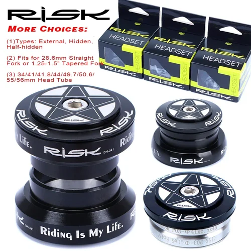 RISK MTB auriculares para bicicleta de carretera 44mm 34/41/41,8/49,7/50.6/55/56mm para bicicleta 28,6mm 1 1/8 recto 1,25-1,5 ""1 1/4-1/2 horquilla cónica