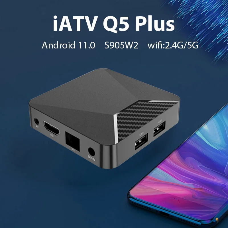 TV Box iATV Q5 Plus Amlogic S905W2 Android11.0 BT5.2 4K HDR 2.4G/5G WiFi Smart Set Top Box Voice Control Media Player 2GB 16GB