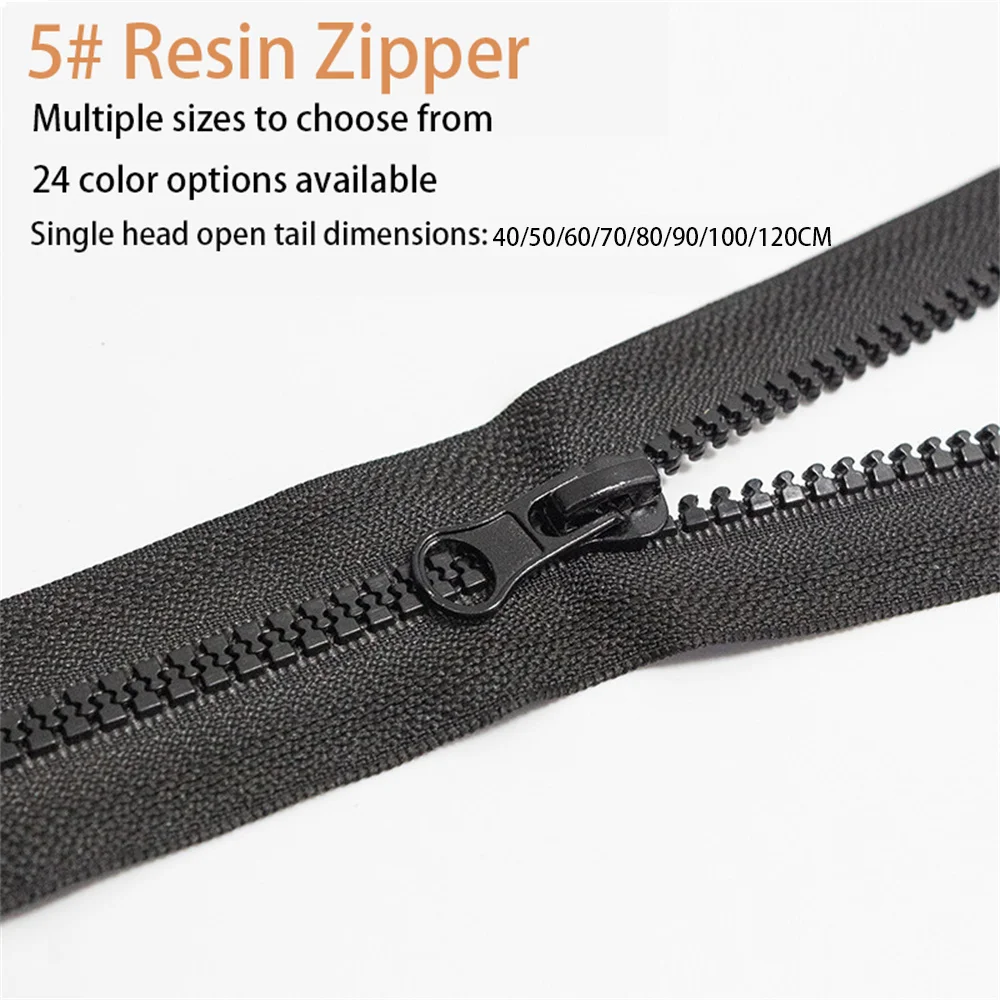 10pcs 5 # resin single opening zipper, clothing jacket, down jacket, work clothes, coarse toothed plastic zipper