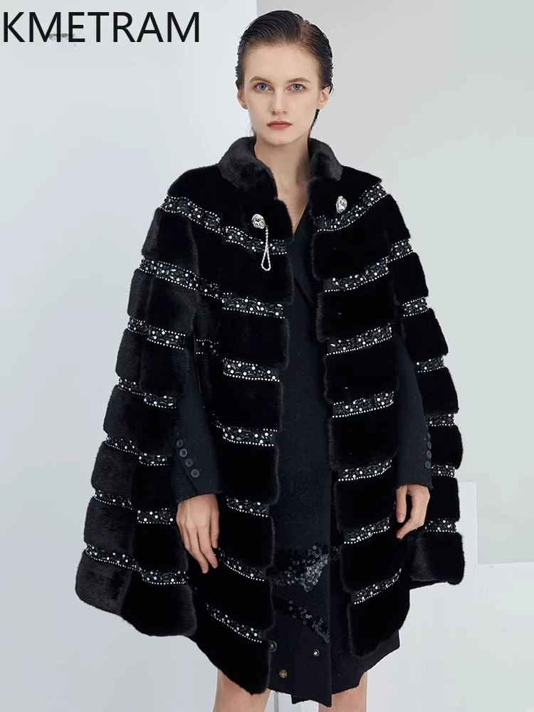 100% natural jaqueta de pele de vison mulher luxo preto pele real xale casaco 2025 casacos de inverno de alta qualidade roupas femininas шу onder roh pensi