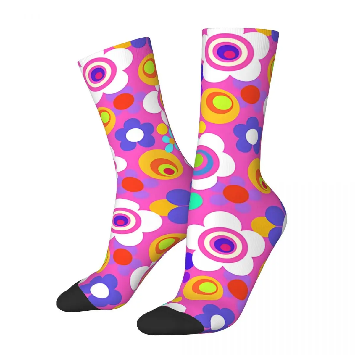 Funny Happy Mod Flowers Back To The 70'S By Cherie's Art(C)2022 Men's Socks Vintage Harajuku student Novelty Casual Crew Sock