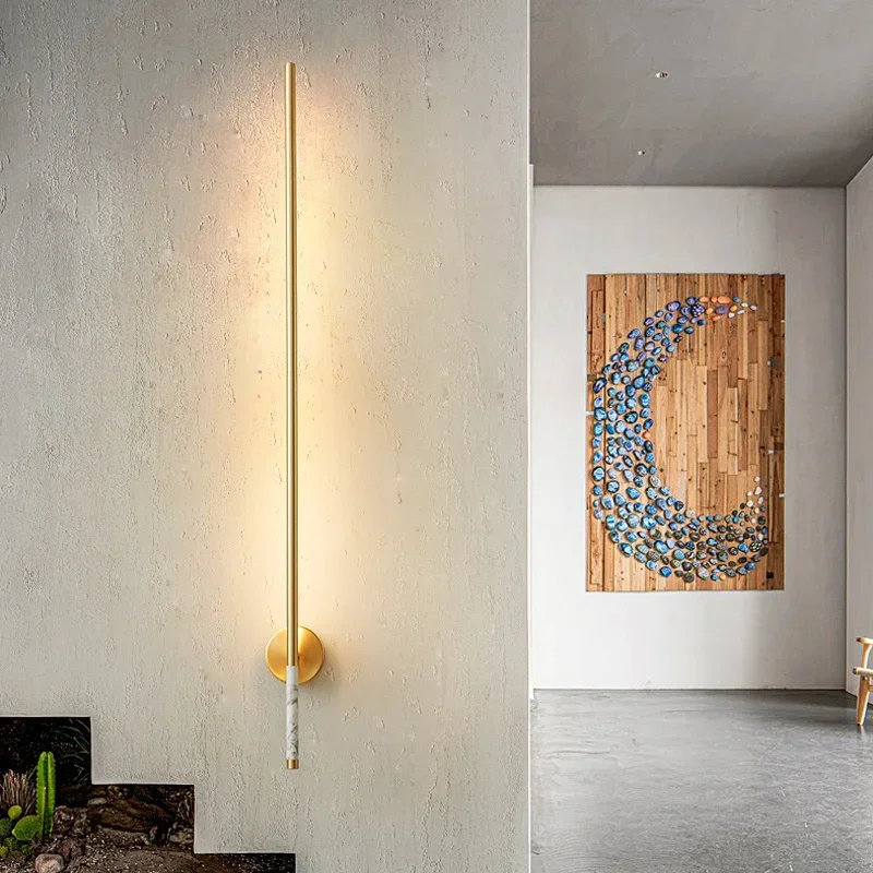 

Simple Nordic Copper Wall Lamp Strip LED Sconce Light For Bedroom Living Room Loft Stair Hotel Aisle Indoor Bar Wall Lamp