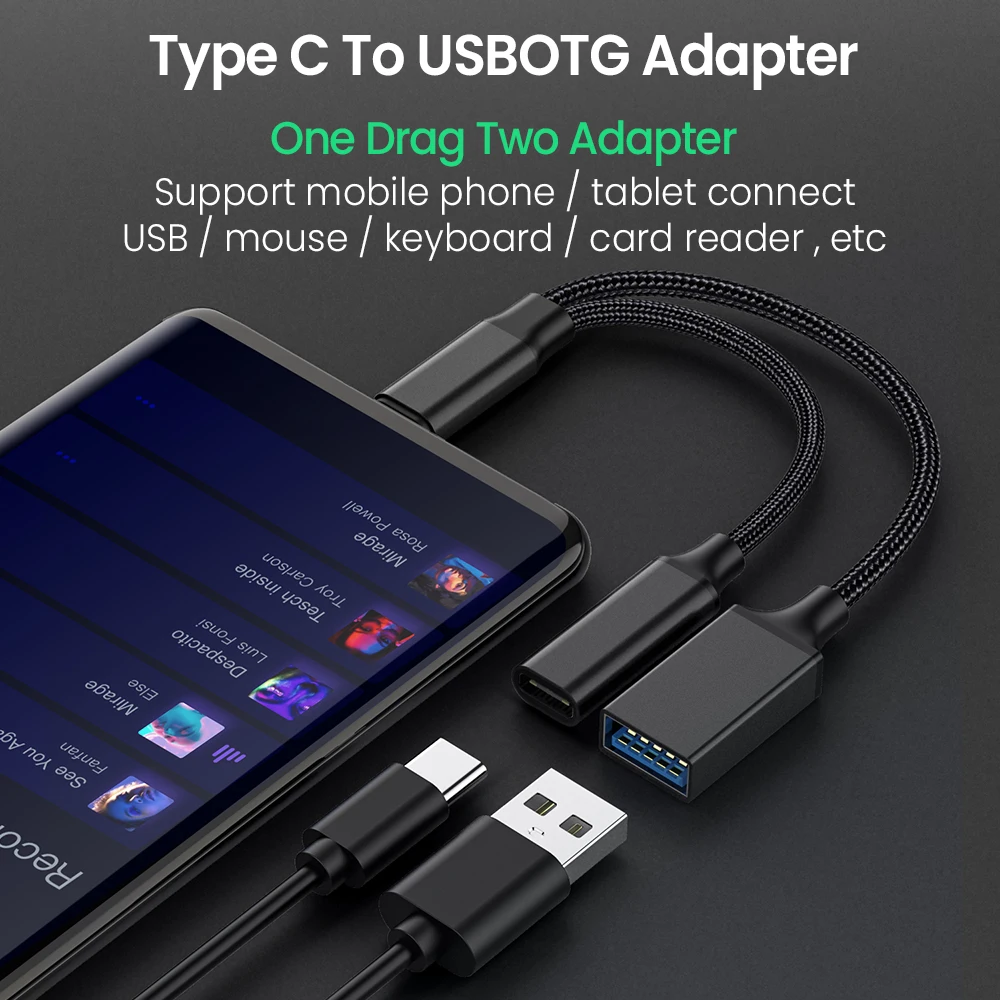 Cavo USB C OTG adattatore telefonico 2 in1 tipo C maschio a USB C femmina porta di ricarica con adattatore Splitter USB femmina per Samsung Xiaomi