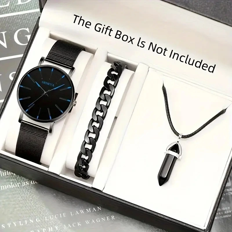 3-piece men's quartz watch + accessories, combining business and sports styles, suitable as Valentine's Day and New Year gifts